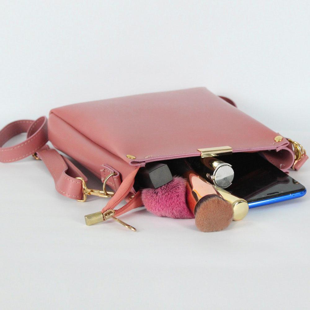 Peach Pink Crossbody Leather Bag for Women | Compact & Stylish Shoulder Bag by ApnaBag.shop