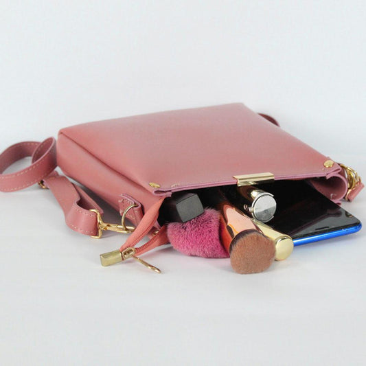 Peach Pink Crossbody Leather Bag for Women | Compact & Stylish Shoulder Bag by ApnaBag.shop