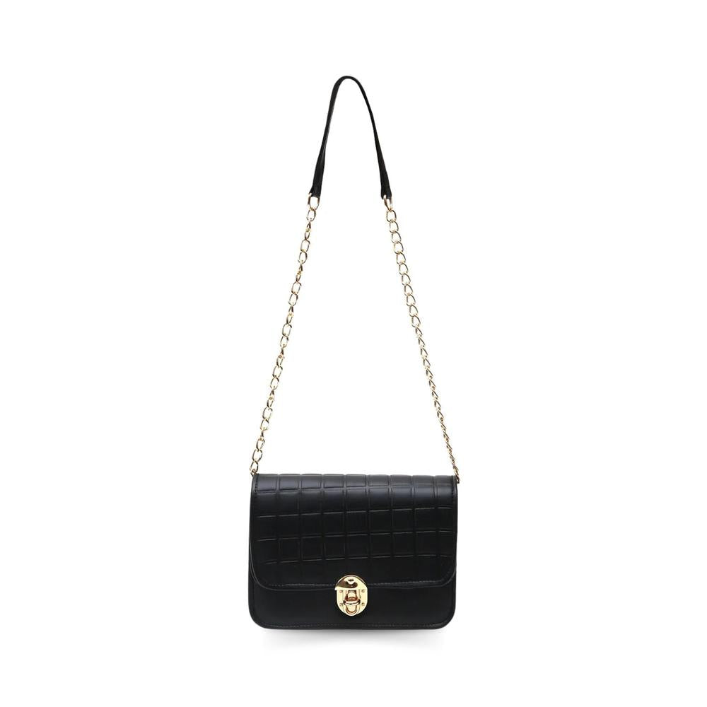 Black Faux Leather Chain Sling Bag for Women – Elegant Shoulder Purse with Gold Lock | ApnaBag.shop