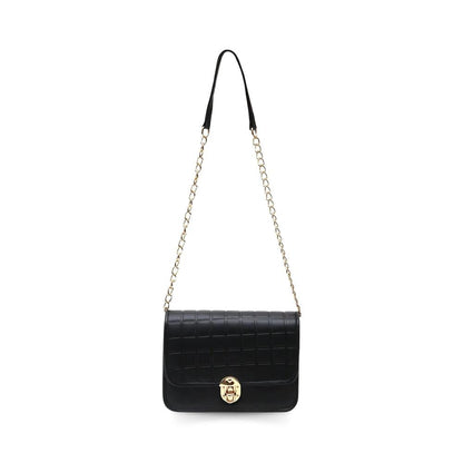 Black Faux Leather Chain Sling Bag for Women – Elegant Shoulder Purse with Gold Lock | ApnaBag.shop