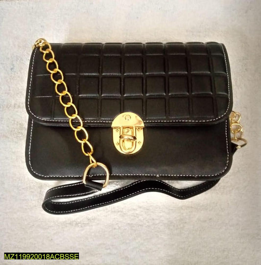 Black Faux Leather Chain Sling Bag for Women – Elegant Shoulder Purse with Gold Lock | ApnaBag.shop