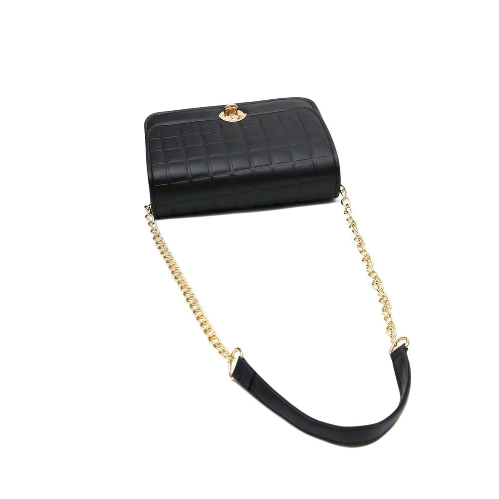 Black Faux Leather Chain Sling Bag for Women – Elegant Shoulder Purse with Gold Lock | ApnaBag.shop