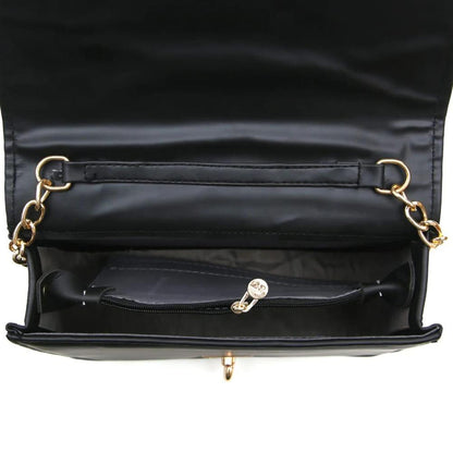 Black Faux Leather Chain Sling Bag for Women – Elegant Shoulder Purse with Gold Lock | ApnaBag.shop