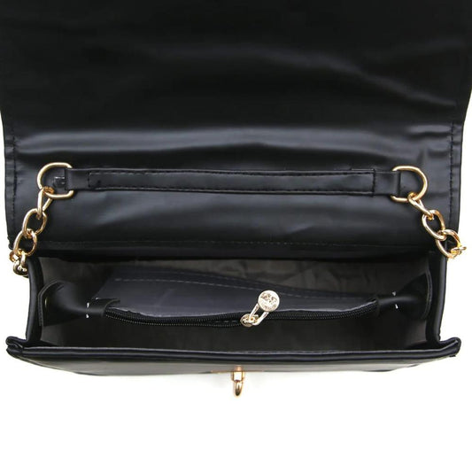 Black Faux Leather Chain Sling Bag for Women – Elegant Shoulder Purse with Gold Lock | ApnaBag.shop