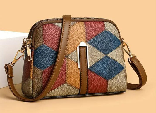 Trendy Geometric Pattern Crossbody Bag – Multi-Color PU Leather Shoulder Purse for Women