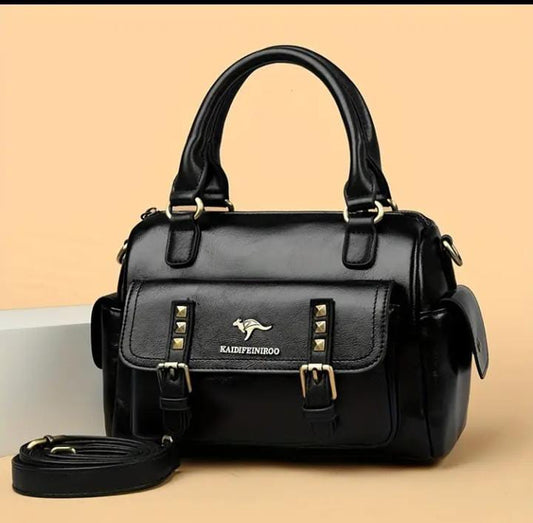 Bold Black Buckled Handbag – Studded PU Leather Satchel | ApnaBag.shop