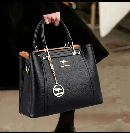 Luxury Black Textured Handbag – Premium PU Leather Tote | ApnaBag.shop