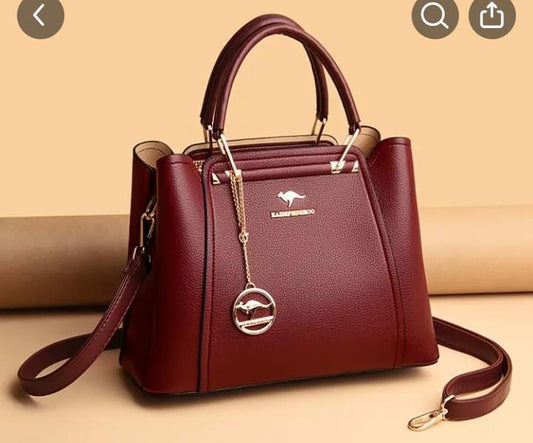 Wine Red Charm Handbag – Premium PU Leather Shoulder Bag | ApnaBag.shop
