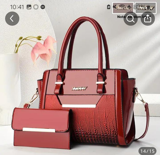 Glossy Red 2-in-1 Handbag Set – Premium PU Leather | Elegant & Bold | ApnaBag.shop