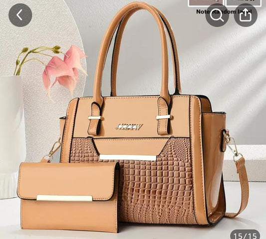 Textured Beige 2-Piece Handbag & Wallet Set for Women | ApnaBag.shop