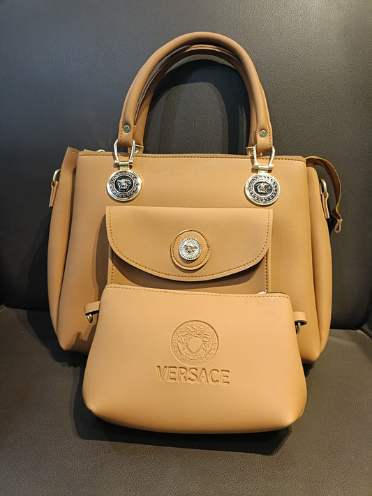 Versace Inspired Tan Handbag with Matching Pouch – Luxe Style Combo | ApnaBag.shop