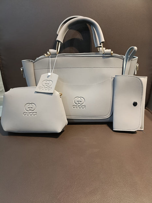 Elegant Grey 3-Piece Gucci-Inspired Handbag Set