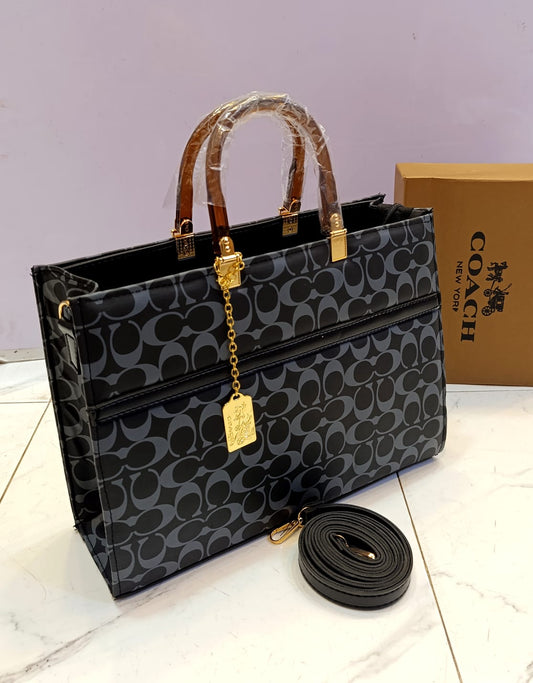 Luxury Black Signature Tote Bag with Gold Charm – ApnaBag.shop