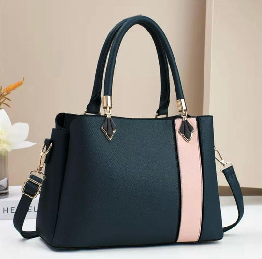 Elegant Black Handbag for Women | Dual Carry with Shoulder Strap | Trendy Pink Accent | Perfect for All Occasions