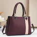 Elegant Maroon Handbag | Dual Handles | Contrast Pink Stripe | Formal Office Bag for Women