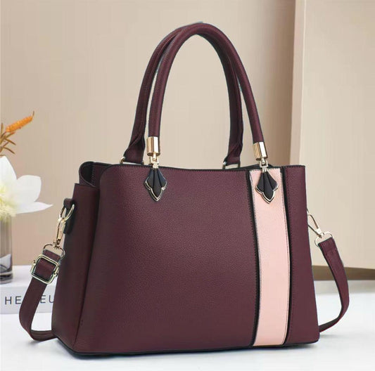 Elegant Maroon Handbag | Dual Handles | Contrast Pink Stripe | Formal Office Bag for Women