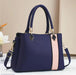 Elegant Navy Blue Handbag | Classy Office Bag | Contrast Pink Stripe | Shoulder & Hand Carry