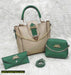 4-in-1 Premium Beige & Green Handbag Set for Women | Shoulder, Crossbody & Wallet Combo | Elegant Chain Detailing | Perfect for Casual & Formal Use