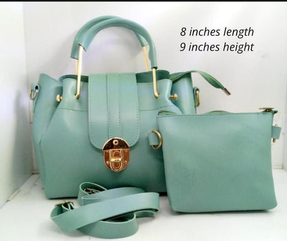 Mint Green Premium Handbag Set with Gold Lock & Sling – Stylish 2-Piece Ladies Bag | ApnaBag.shop
