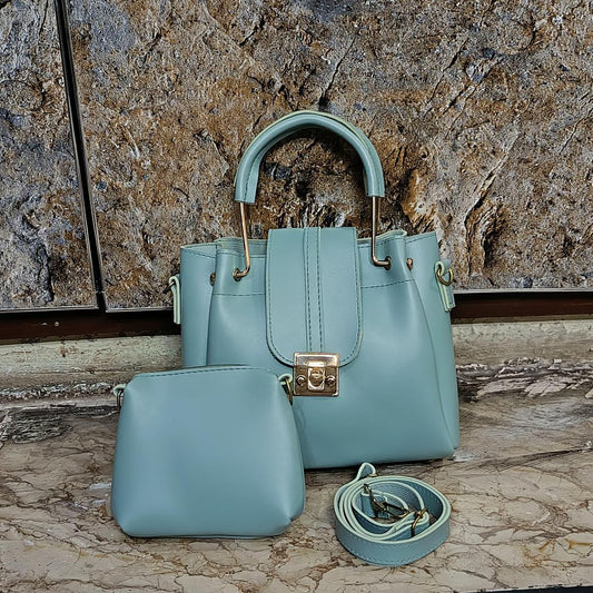 Mint Green Premium Handbag Set with Gold Lock & Sling – Stylish 2-Piece Ladies Bag | ApnaBag.shop