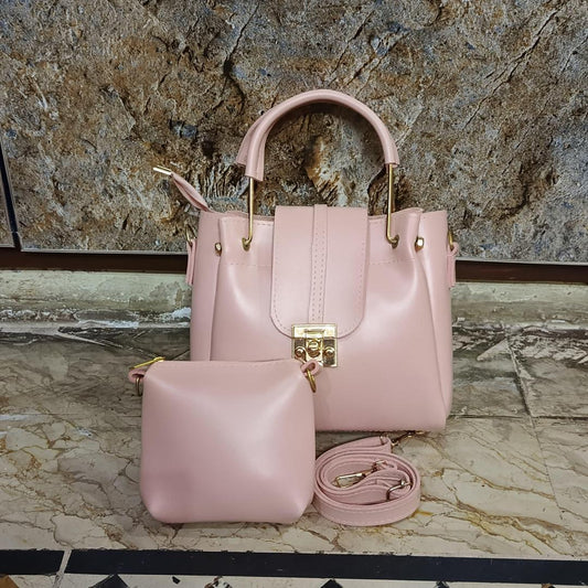 Blush Pink 2-in-1 Ladies Handbag Set with Gold Lock – Elegant & Daily Use Shoulder Bag | ApnaBag.shop