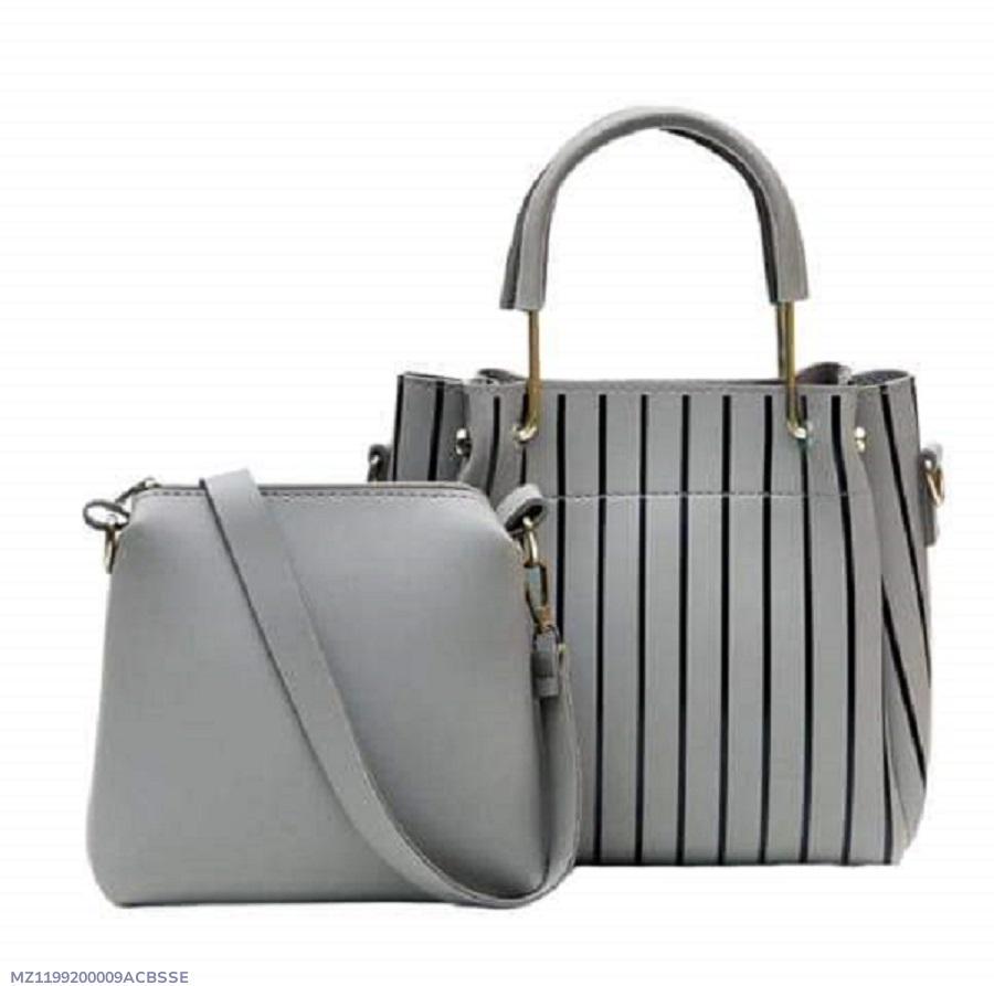 Grey Striped Handbag Set for Women – Stylish Tote & Sling Bag Combo|ApnaBag.shop