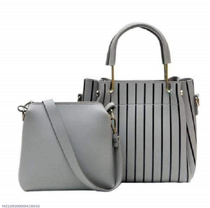 Grey Striped Handbag Set for Women – Stylish Tote & Sling Bag Combo|ApnaBag.shop