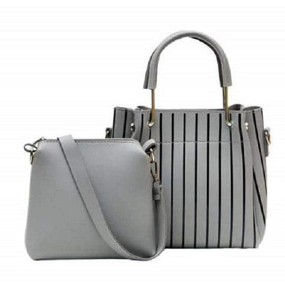 Grey Striped Handbag Set for Women – Stylish Tote & Sling Bag Combo|ApnaBag.shop