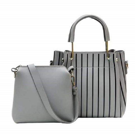Grey Striped Handbag Set for Women – Stylish Tote & Sling Bag Combo|ApnaBag.shop