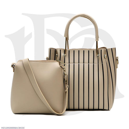 Beige Striped Handbag Combo – Elegant Tote & Sling Set for Women | ApnaBag.shop