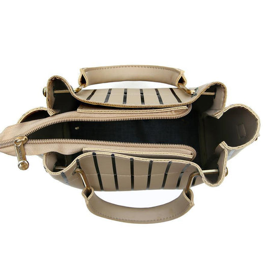 Beige Striped Handbag Combo – Elegant Tote & Sling Set for Women | ApnaBag.shop