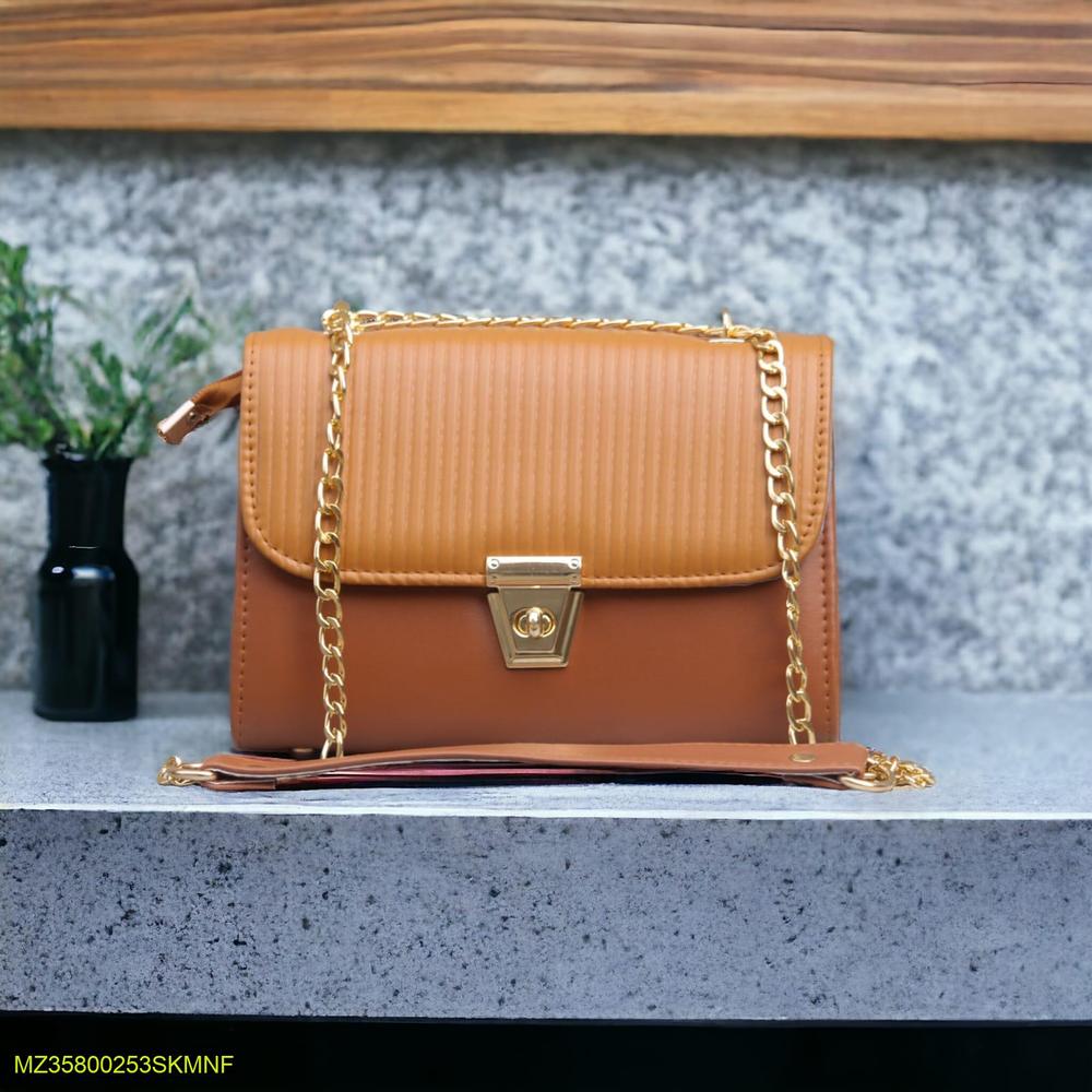 Brown & Tan Chain Strap Shoulder Bag – Stylish Leather Look Crossbody | ApnaBag.shop