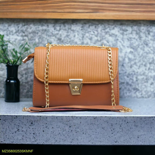Brown & Tan Chain Strap Shoulder Bag – Stylish Leather Look Crossbody | ApnaBag.shop