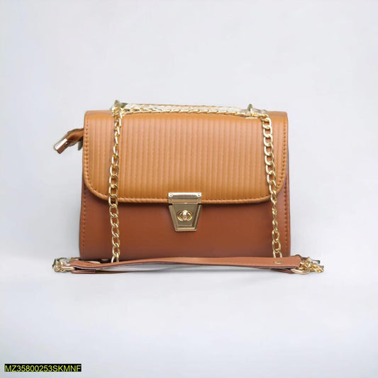Brown & Tan Chain Strap Shoulder Bag – Stylish Leather Look Crossbody | ApnaBag.shop