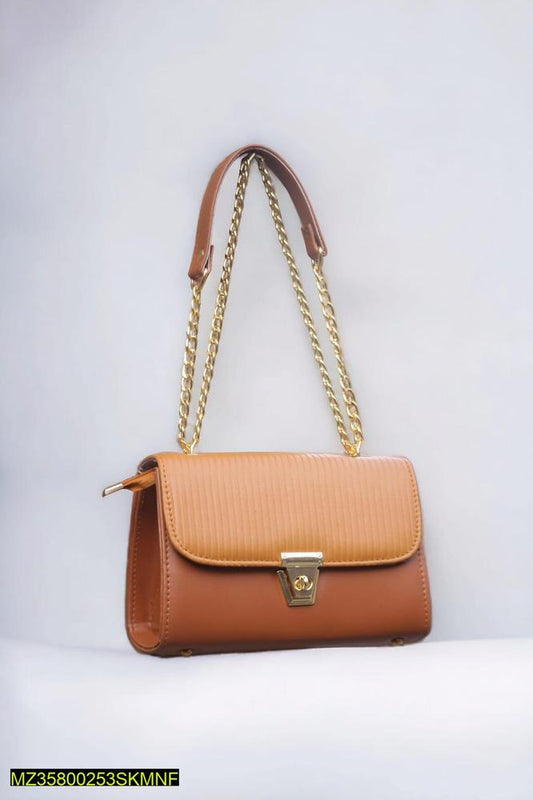 Brown & Tan Chain Strap Shoulder Bag – Stylish Leather Look Crossbody | ApnaBag.shop