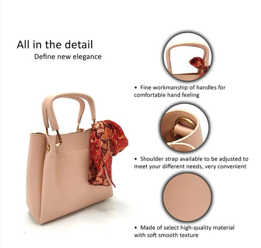Peach Ladies Handbag Set with Red Printed Scarf – 2-in-1 Stylish Tote & Crossbody | ApnaBag.shop