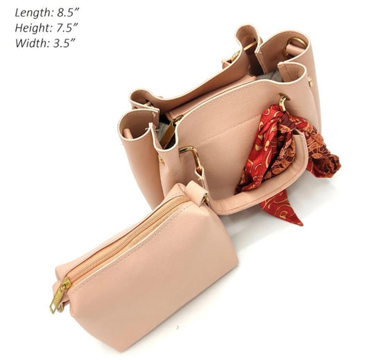 Peach Ladies Handbag Set with Red Printed Scarf – 2-in-1 Stylish Tote & Crossbody | ApnaBag.shop