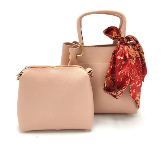 Peach Ladies Handbag Set with Red Printed Scarf – 2-in-1 Stylish Tote & Crossbody | ApnaBag.shop