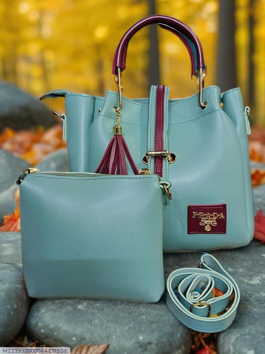Mint Green & Maroon Handbag Set – 2-in-1 Trendy Tote & Crossbody with Gold Hardware | ApnaBag.shop