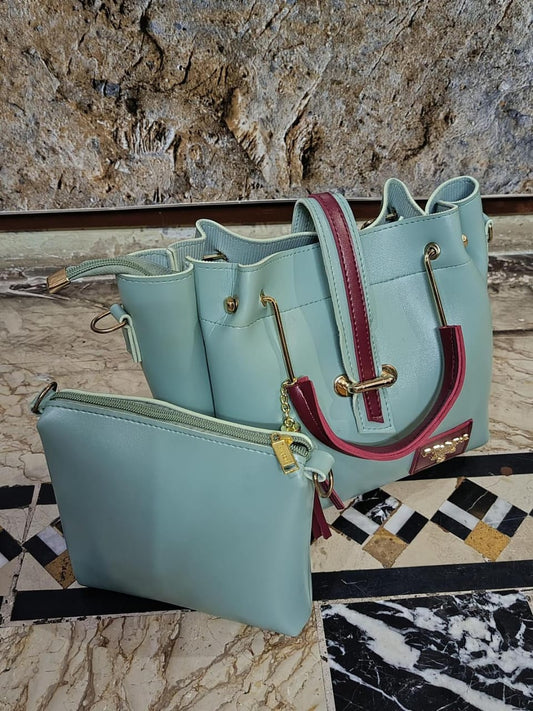 Mint Green & Maroon Handbag Set – 2-in-1 Trendy Tote & Crossbody with Gold Hardware | ApnaBag.shop