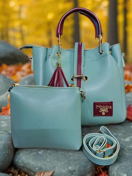 Mint Green & Maroon Handbag Set – 2-in-1 Trendy Tote & Crossbody with Gold Hardware | ApnaBag.shop
