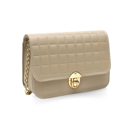 Minimal Chic Quilted Shoulder Bag – Beige Class with Gold Chain | ApnaBag.shop