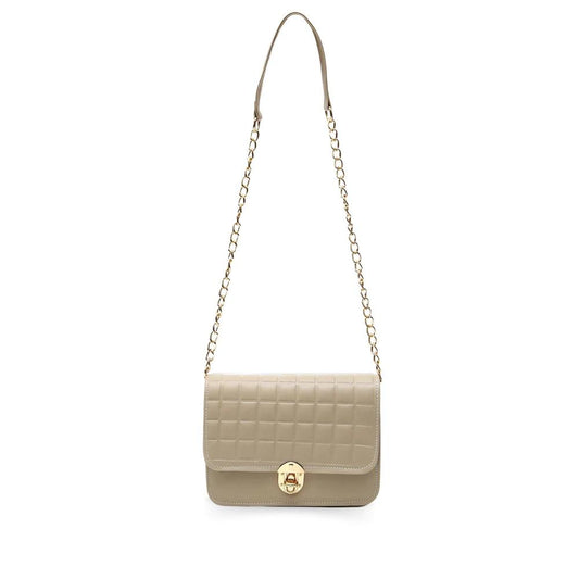 Minimal Chic Quilted Shoulder Bag – Beige Class with Gold Chain | ApnaBag.shop