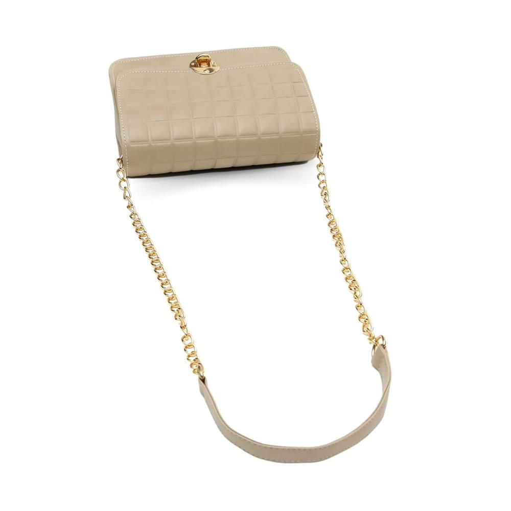 Minimal Chic Quilted Shoulder Bag – Beige Class with Gold Chain | ApnaBag.shop