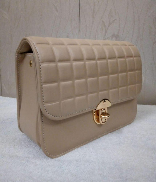 Minimal Chic Quilted Shoulder Bag – Beige Class with Gold Chain | ApnaBag.shop