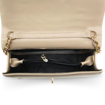 Minimal Chic Quilted Shoulder Bag – Beige Class with Gold Chain | ApnaBag.shop