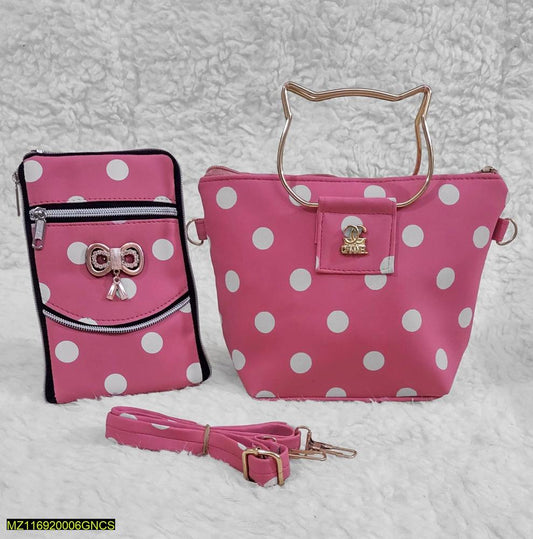 Polka Dot 2-Piece Pink Handbag Set with Cat Ear Handle | ApnaBag.shop