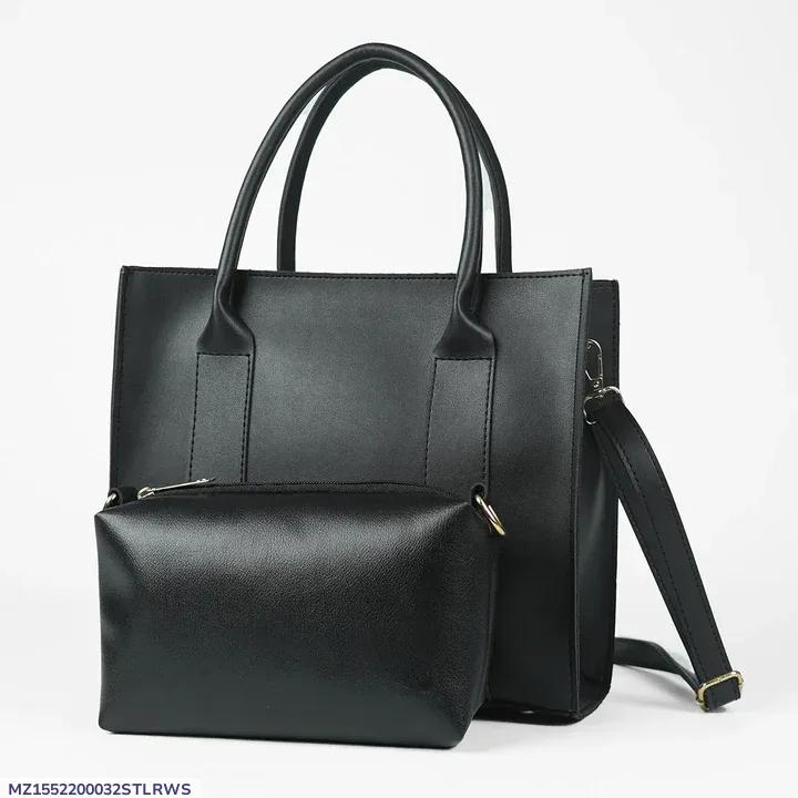 Black 2-Piece Leather Look Handbag Set | ApnaBag.shop