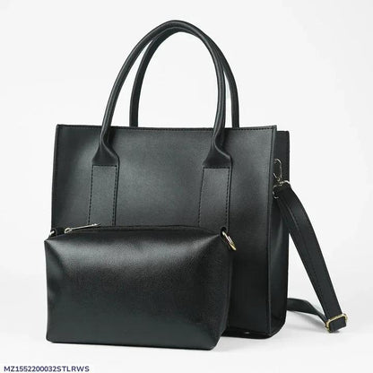 Black 2-Piece Leather Look Handbag Set | ApnaBag.shop