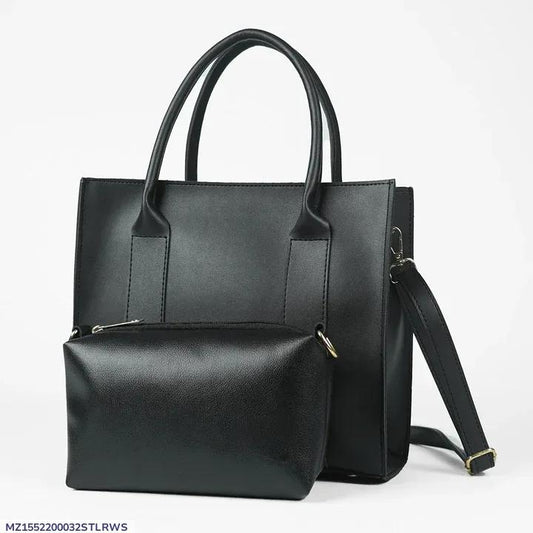 Black 2-Piece Leather Look Handbag Set | ApnaBag.shop